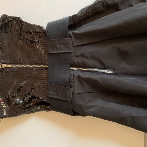 Costa Blanca Short Strapless Satin Black Dress with Sequin Top and Belt Size XS. - Picture 9 of 10